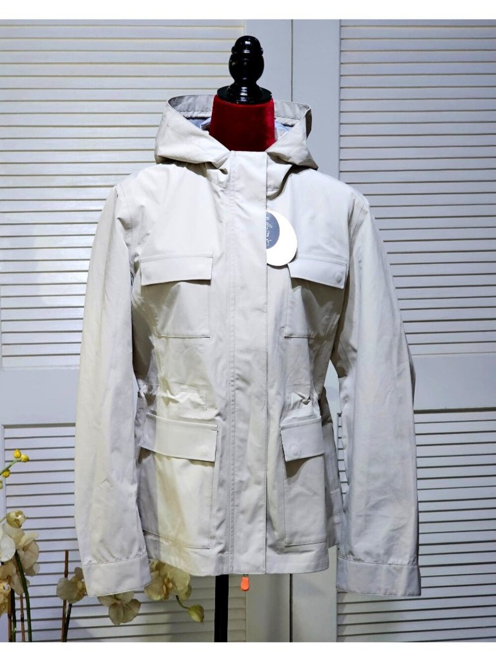 NWT Save The Duck Women's Beige Pro-Tech Waterproof Hooded Jacket Size 4 2616 - Picture 1 of 13